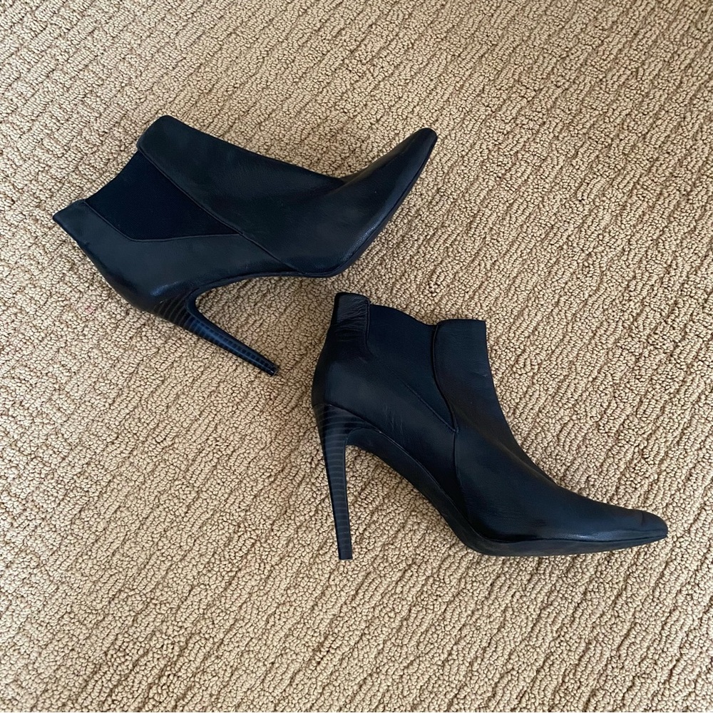 Black Leather Ankle Boots Stiletto Bootie